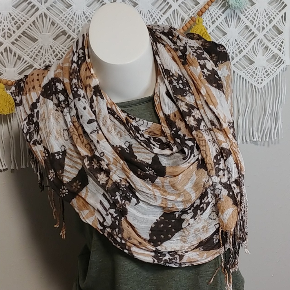 Earth-tone patterned scarf